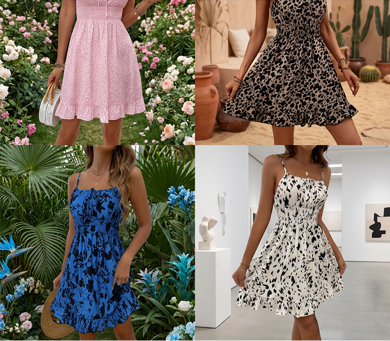 Vestido Lazo Delantero Cuerpo Fruncido