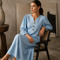 Vestido Maxi Escote V Abullonado
