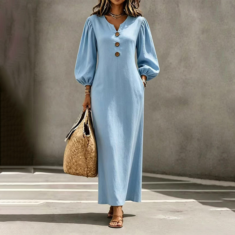 Vestido Maxi Escote V Abullonado