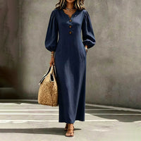 Vestido Maxi Escote V Abullonado