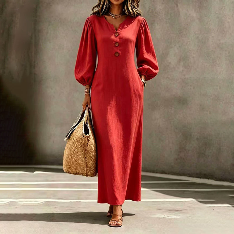 Vestido Maxi Escote V Abullonado