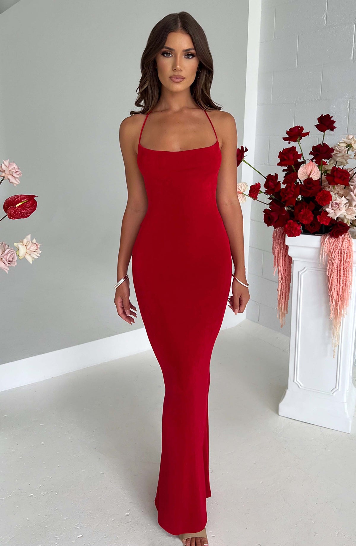 Vestido Maxi de Escote Drapeado Gala
