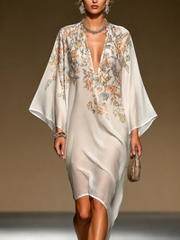 Vestido Caftán Beige Estampado Floral