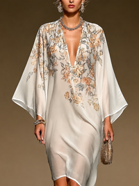 Vestido Caftán Beige Estampado Floral