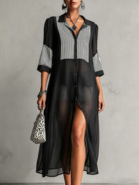 Vestido Largo Chifón Negro Transparente