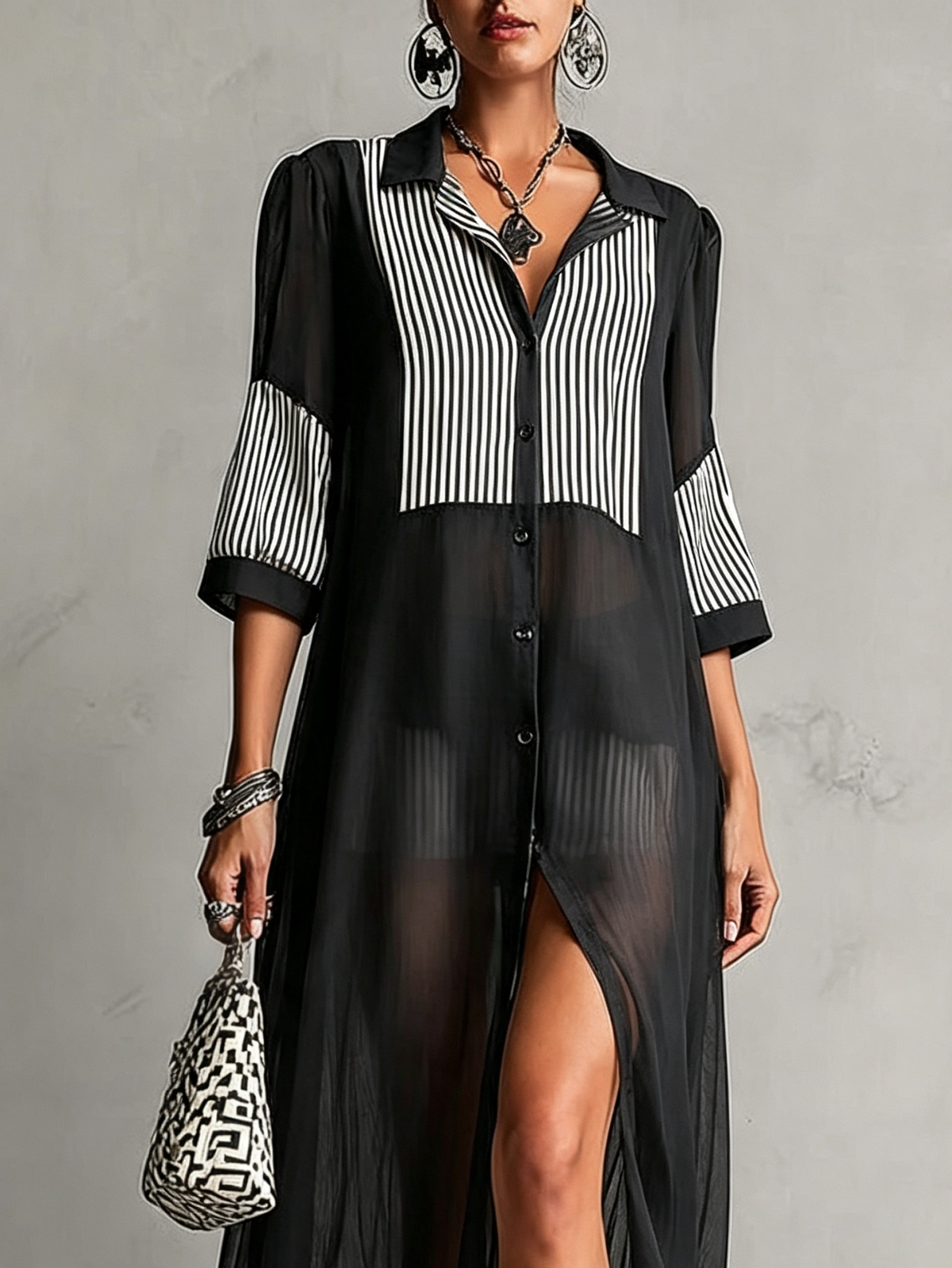 Vestido Largo Chifón Negro Transparente