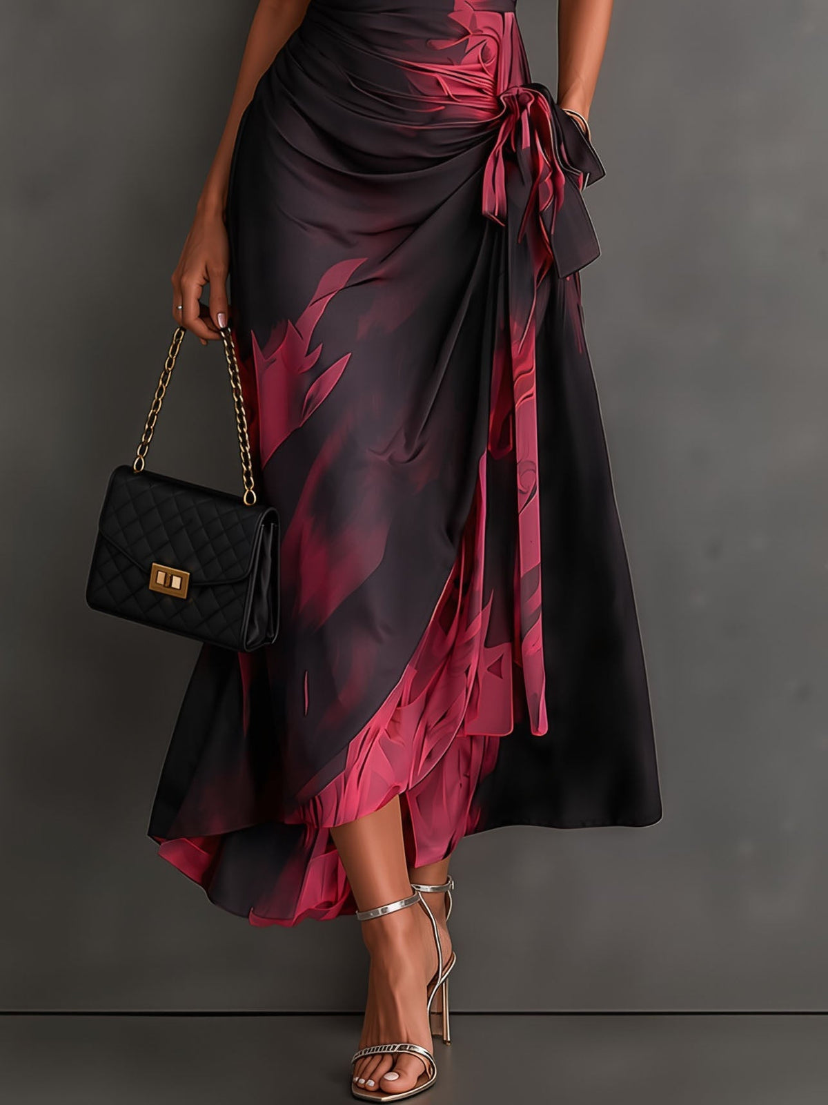 Vestido Midi Cruzado Rojo y Negro