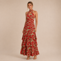 Vestido Maxi Halter con Volantes