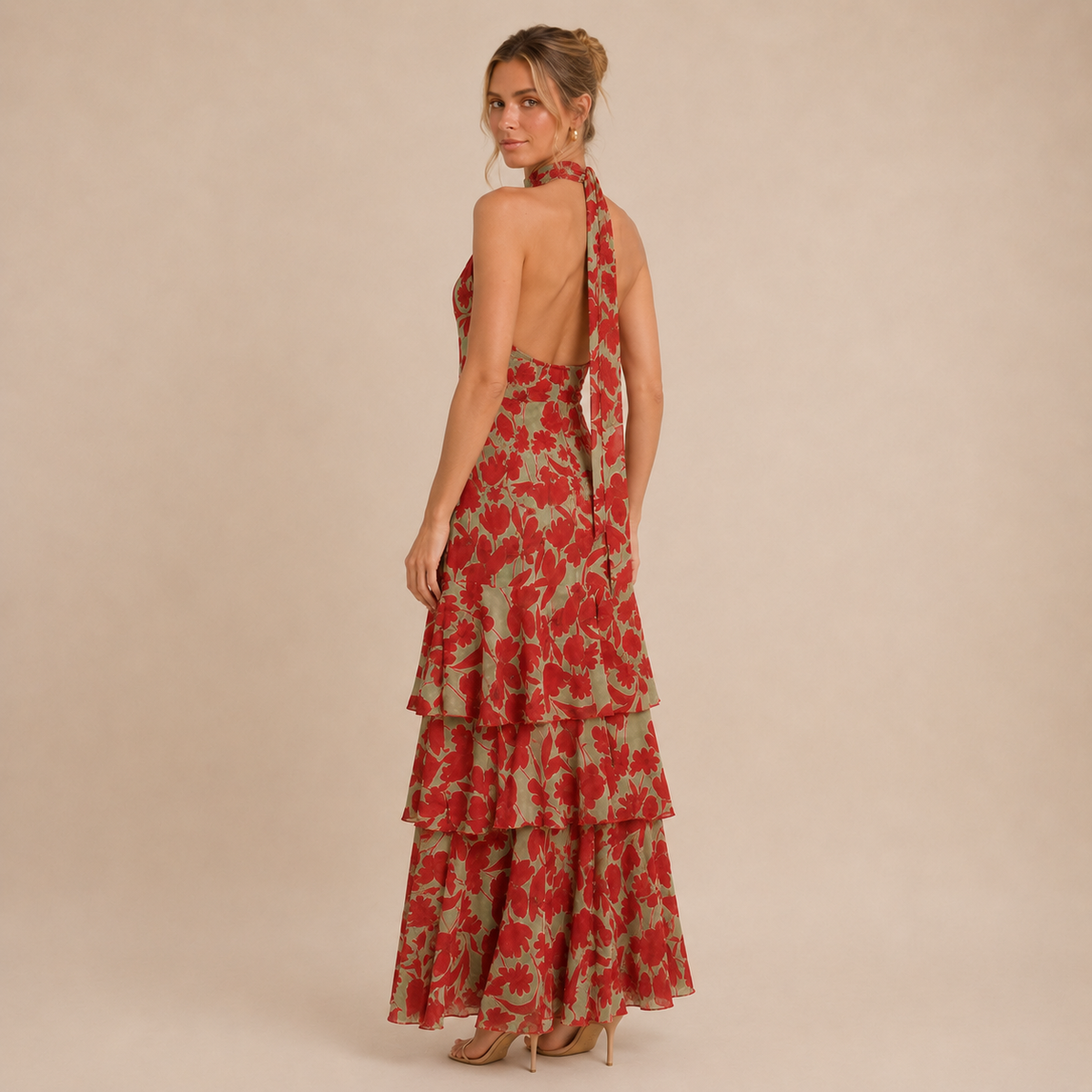 Vestido Maxi Halter con Volantes