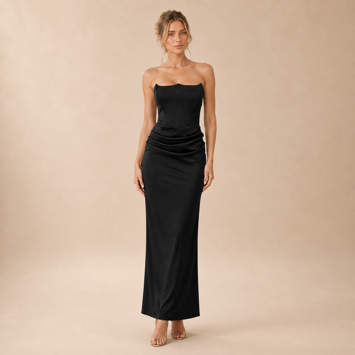 Vestido Maxi Palabra de Honor Drapeado