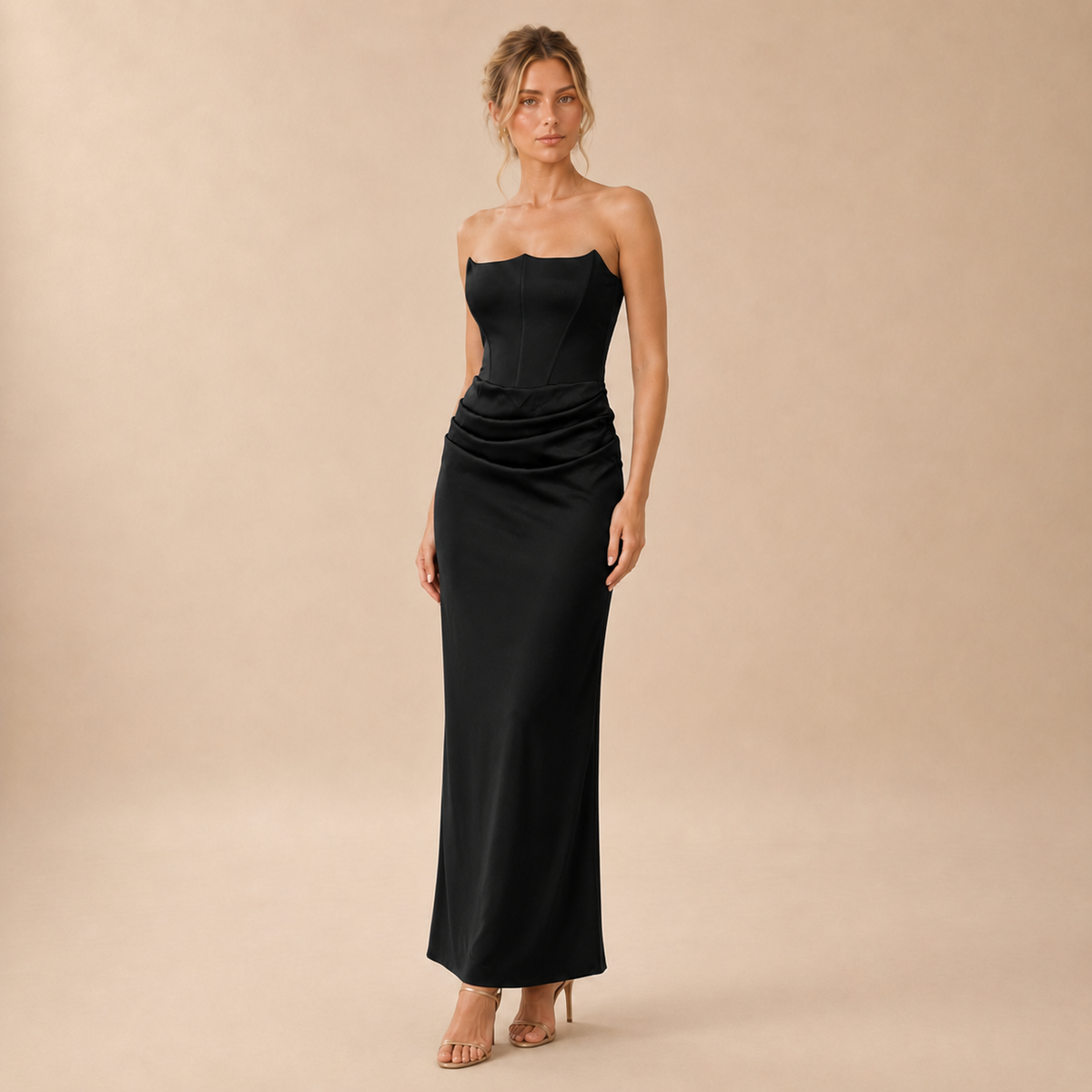 Vestido Maxi Palabra de Honor Drapeado
